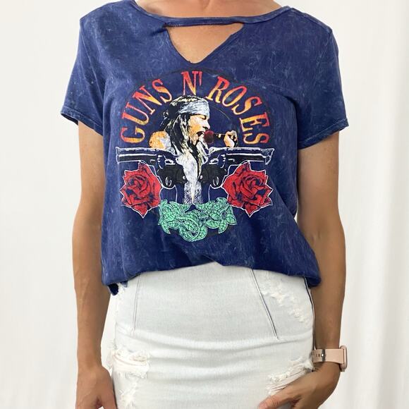 Rock & Republic Guns & Roses Axl Rose Acid Washed Choker T-Shirt Sz M - Picture 1 of 7